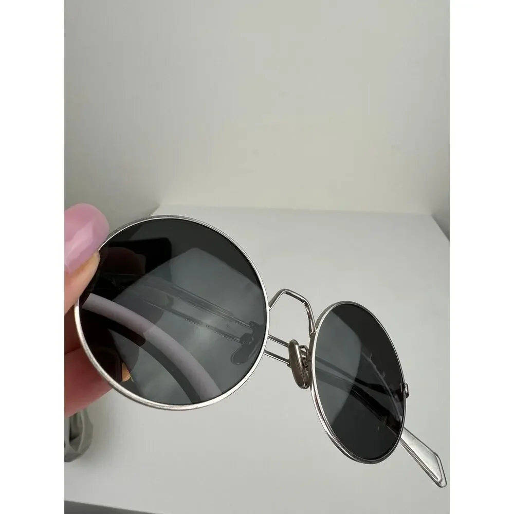 CELINE Unisex Silver Metal Full Frame Dark Gray Lens Polarized Round Sunglasses - Picture 8 of 13